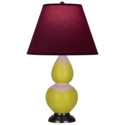Double Gourd 22.75"H Citron And Bronze Lamp w/ Plum And Lavender Shade