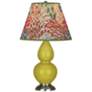 Double Gourd 22.75"H Citron And Silver Lamp w/ Fall Floral Shade
