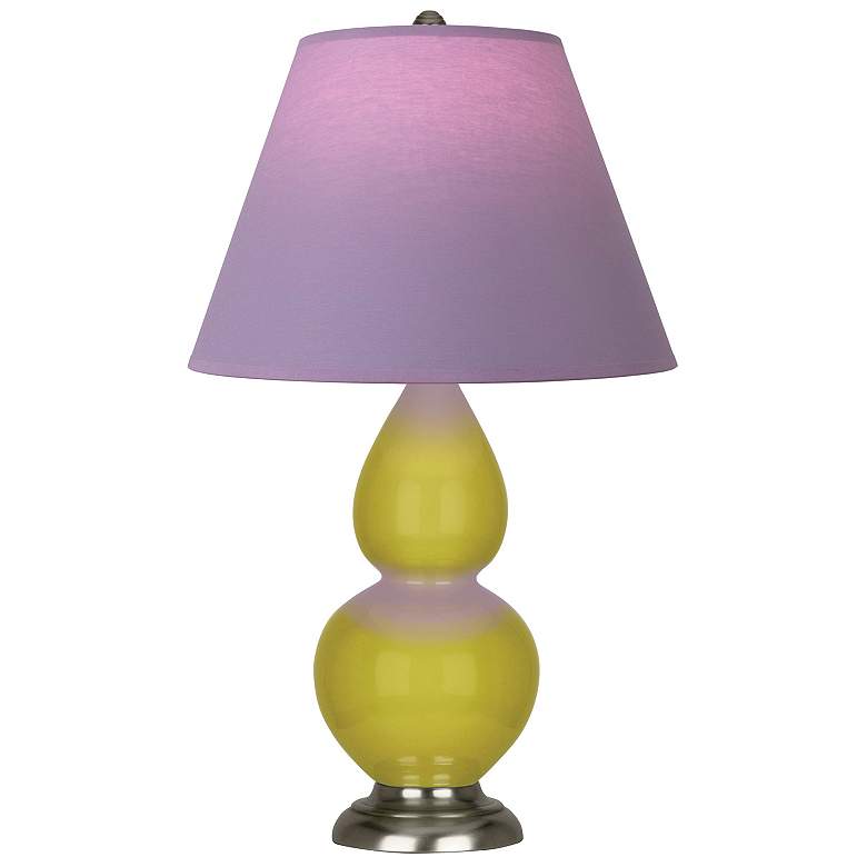 Image 1 Double Gourd 22.75"H Citron And Silver Lamp w/ Lavender And Plum Shade