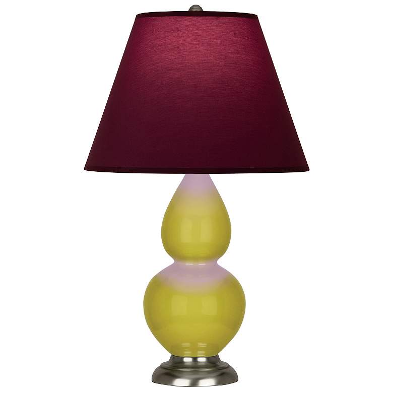 Image 1 Double Gourd 22.75"H Citron And Silver Lamp w/ Plum And Lavender Shade