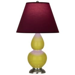 Double Gourd 22.75"H Citron And Silver Lamp w/ Plum And Lavender Shade