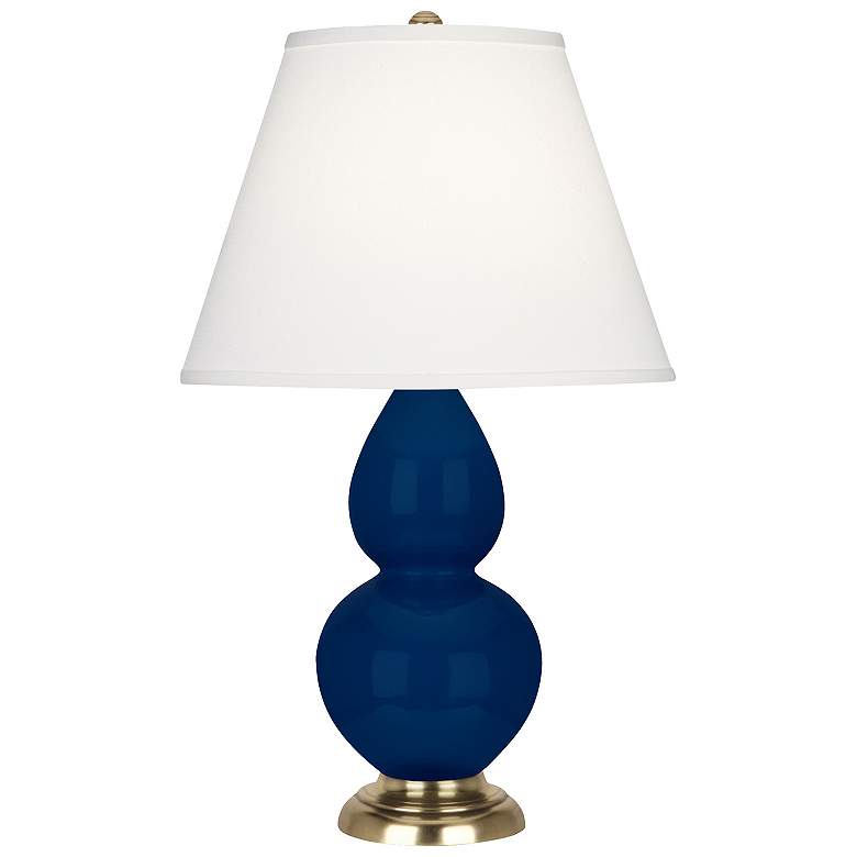 Image 1 Double Gourd 22.75"H Cobalt And Brass Accent Lamp w/ Pearl Shade