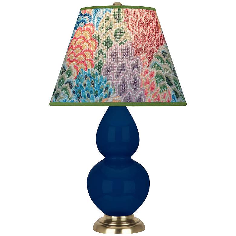 Image 1 Double Gourd 22.75"H Cobalt And Brass Accent Lamp w/ Spring Shade