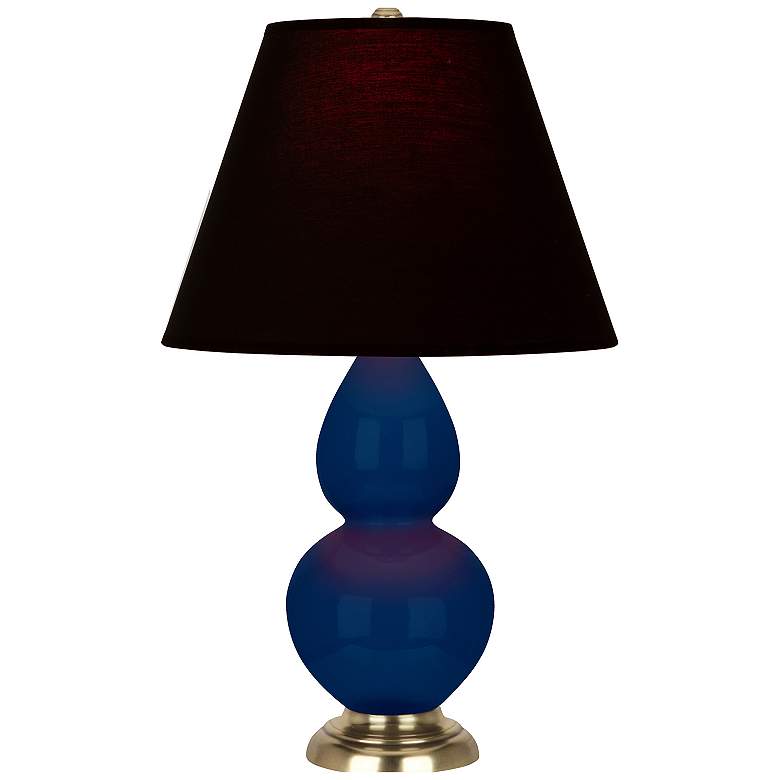 Image 1 Double Gourd 22.75"H Cobalt And Brass Lamp w/ Ink And Rose Shade