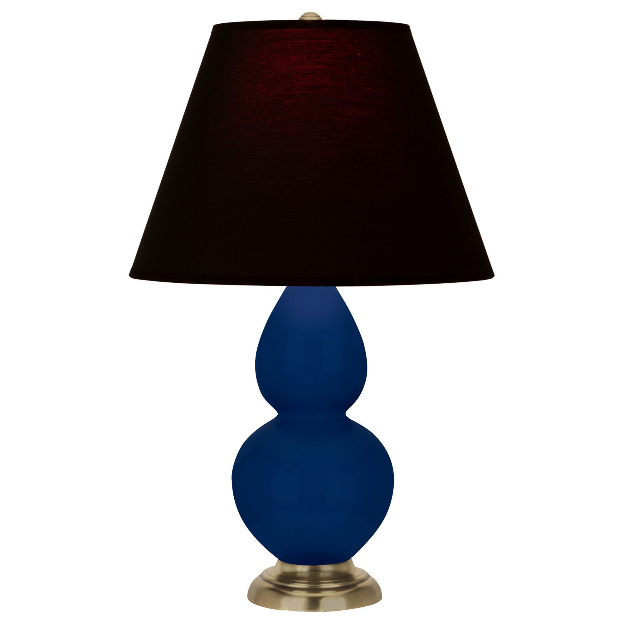 Image 2 Double Gourd 22.75"H Cobalt And Brass Lamp w/ Ink And Rose Shade more views