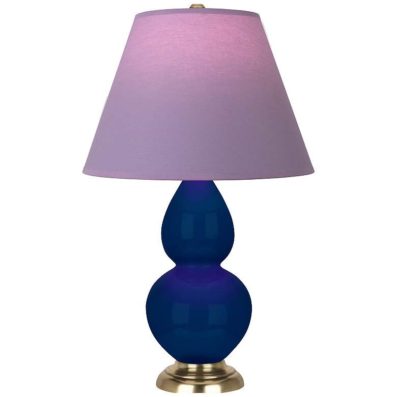 Image 1 Double Gourd 22.75"H Cobalt And Brass Lamp w/ Lavender And Plum Shade