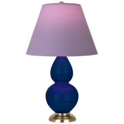 Double Gourd 22.75"H Cobalt And Brass Lamp w/ Lavender And Plum Shade