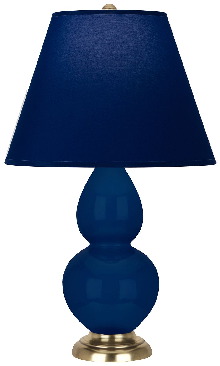 Double Gourd 22.75"H Cobalt And Brass Lamp w/ Navy And Gray Made to Order
