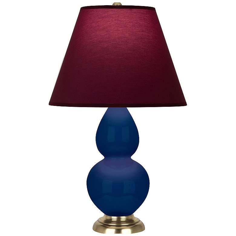 Image 1 Double Gourd 22.75"H Cobalt And Brass Lamp w/ Plum And Lavender Shade