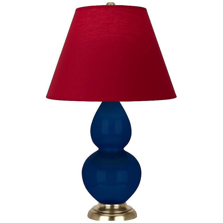 Image 1 Double Gourd 22.75"H Cobalt And Brass Lamp w/ Rose And Ink Shade