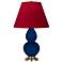 Double Gourd 22.75"H Cobalt And Brass Lamp w/ Rose And Ink Shade