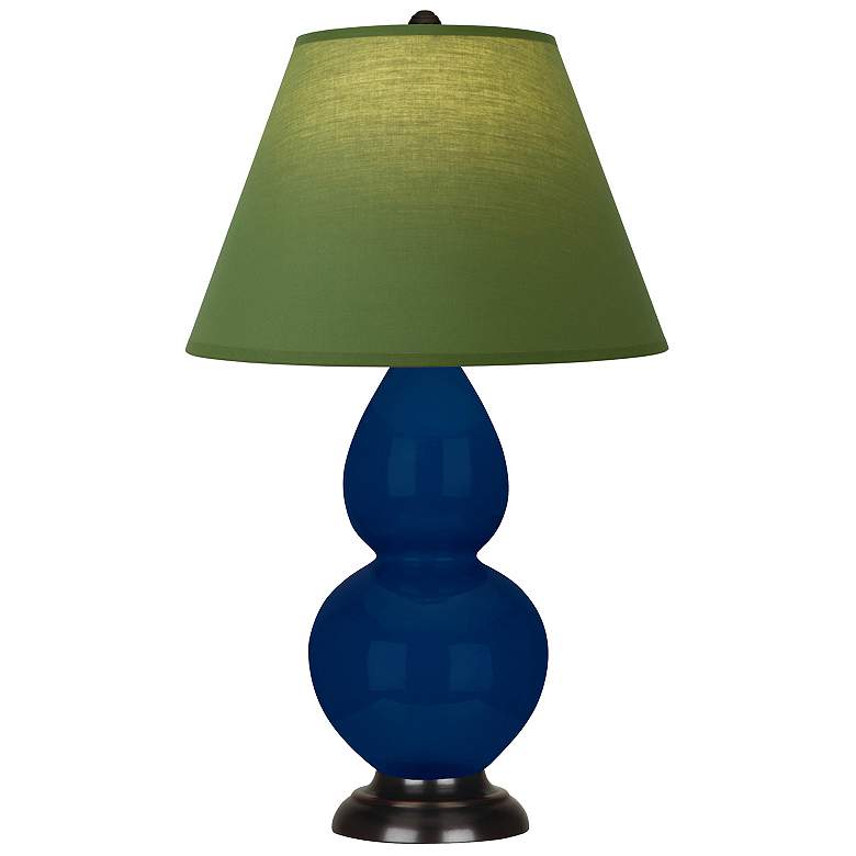 Image 1 Double Gourd 22.75"H Cobalt And Bronze Accent Lamp w/ Green Shade