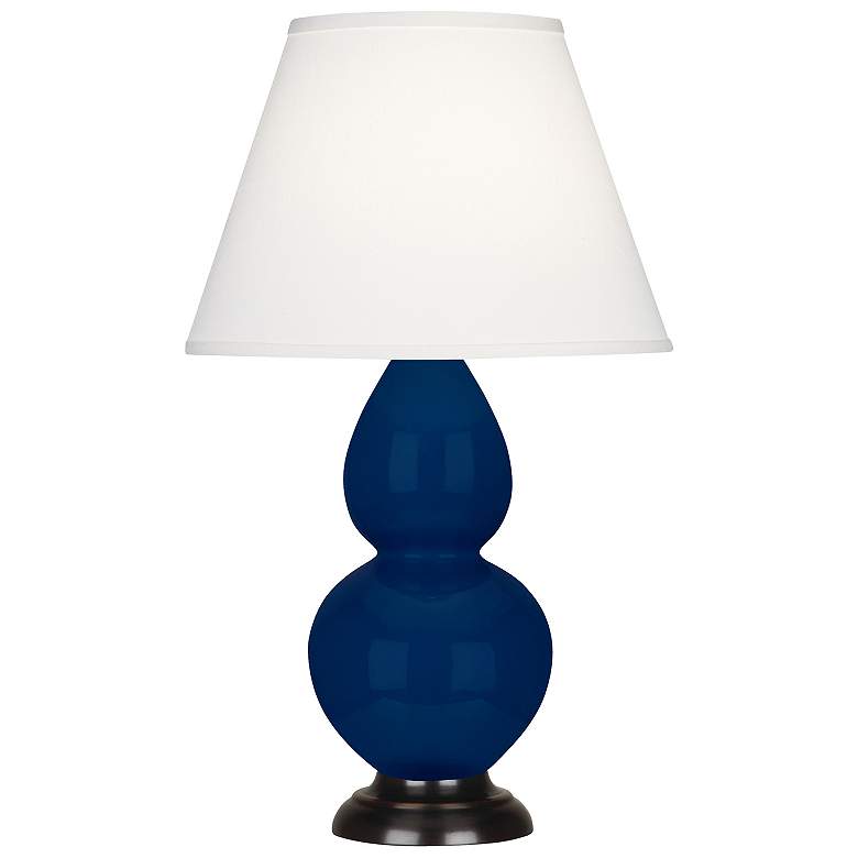 Image 1 Double Gourd 22.75"H Cobalt And Bronze Accent Lamp w/ Pearl Shade
