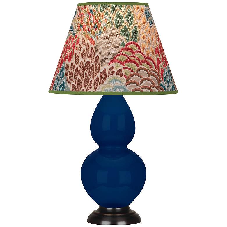 Image 1 Double Gourd 22.75"H Cobalt And Bronze Lamp w/ Fall Floral Shade