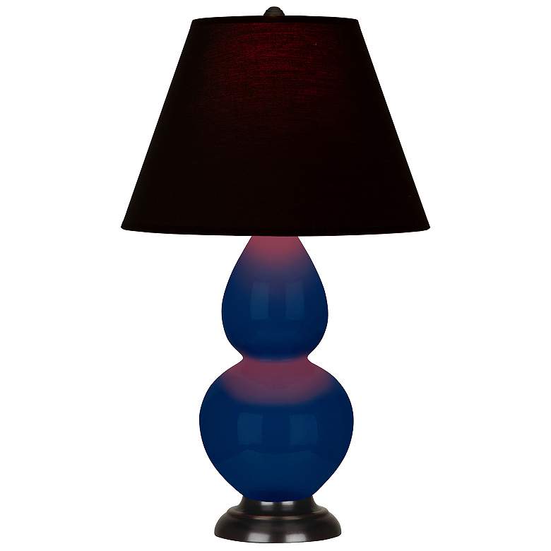 Image 1 Double Gourd 22.75"H Cobalt And Bronze Lamp w/ Ink And Rose Shade