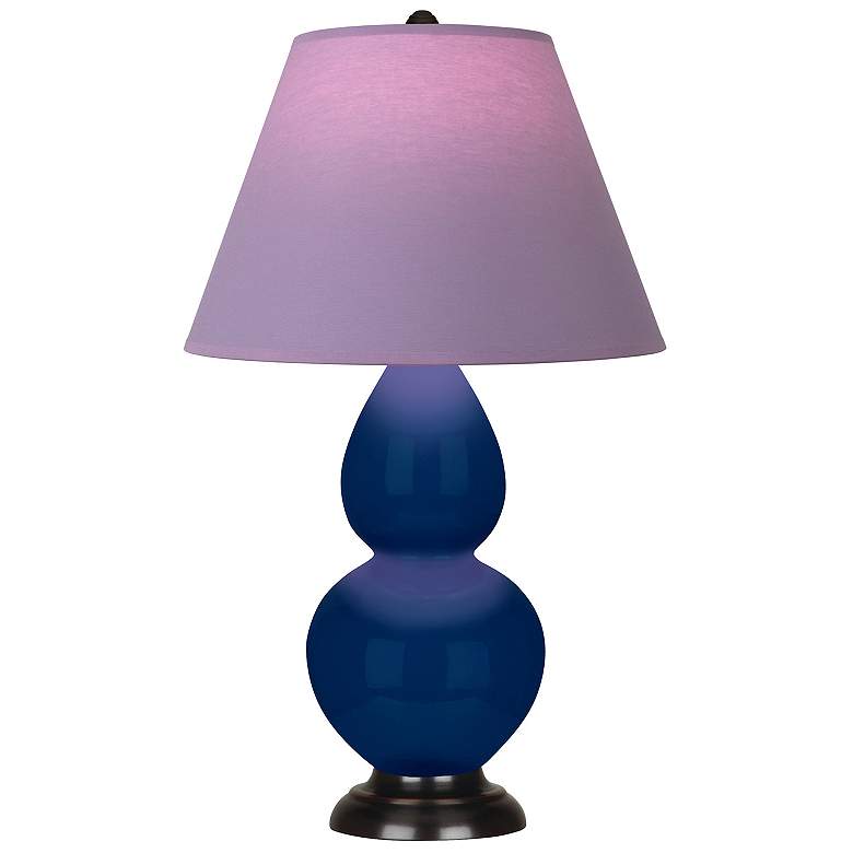 Image 1 Double Gourd 22.75"H Cobalt And Bronze Lamp w/ Lavender And Plum Shade