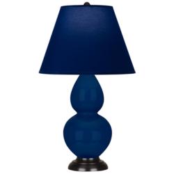Double Gourd 22.75"H Cobalt And Bronze Lamp w/ Navy And Gray Shade