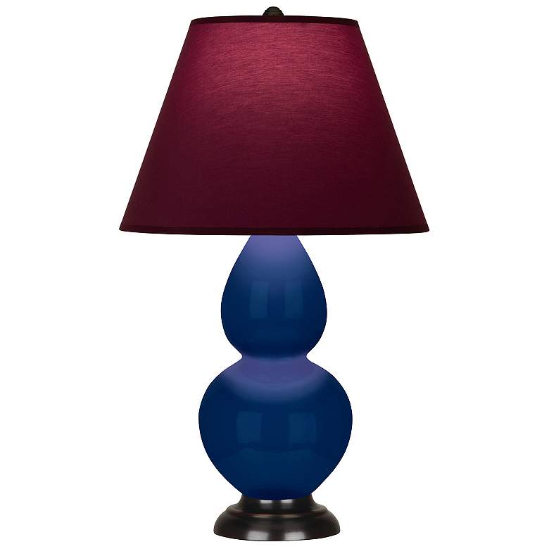 Image 1 Double Gourd 22.75"H Cobalt And Bronze Lamp w/ Plum And Lavender Shade