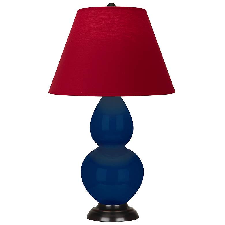 Image 1 Double Gourd 22.75"H Cobalt And Bronze Lamp w/ Rose And Ink Shade