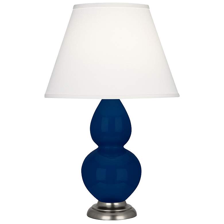 Image 1 Double Gourd 22.75"H Cobalt And Silver Accent Lamp w/ Pearl Shade