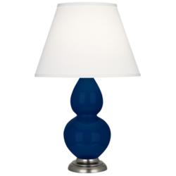 Double Gourd 22.75"H Cobalt And Silver Accent Lamp w/ Pearl Shade