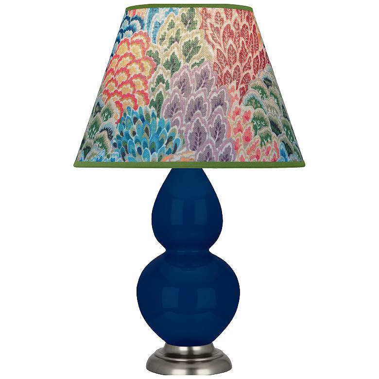 Image 1 Double Gourd 22.75"H Cobalt And Silver Accent Lamp w/ Spring Shade