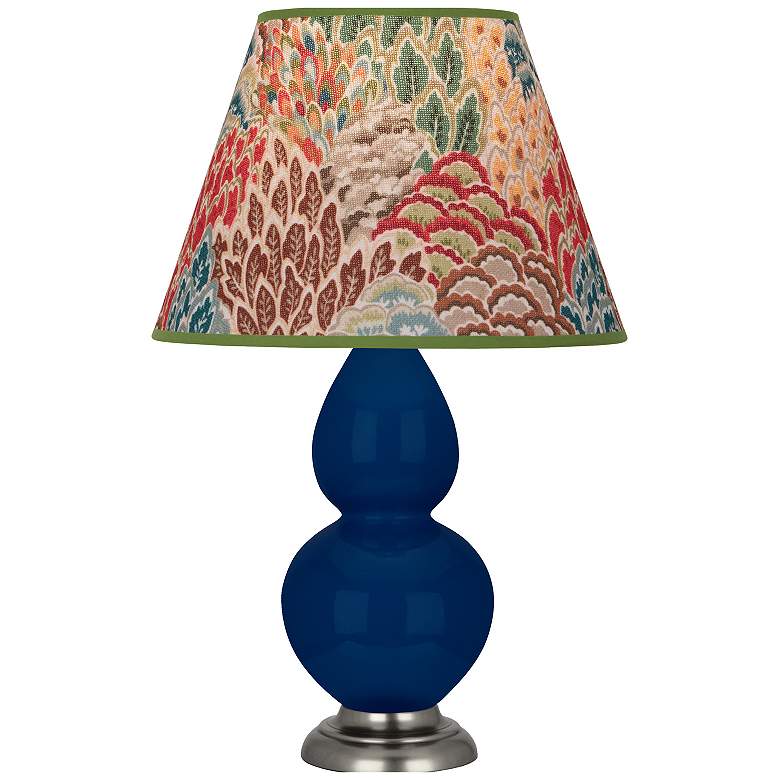 Image 1 Double Gourd 22.75"H Cobalt And Silver Lamp w/ Fall Floral Shade