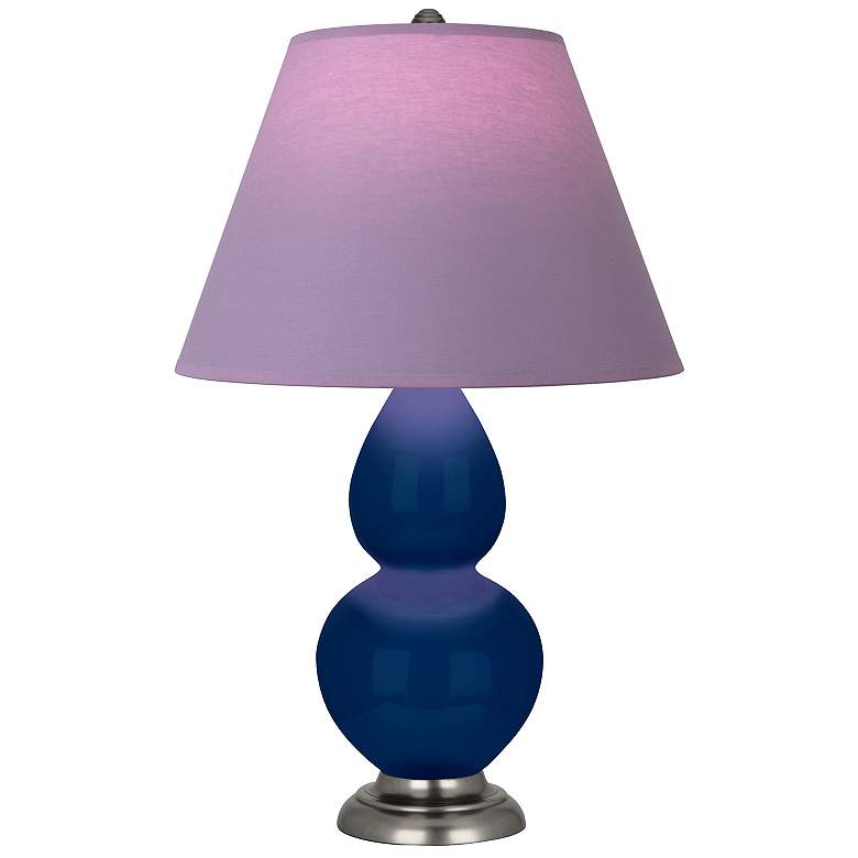 Image 1 Double Gourd 22.75"H Cobalt And Silver Lamp w/ Lavender And Plum Shade