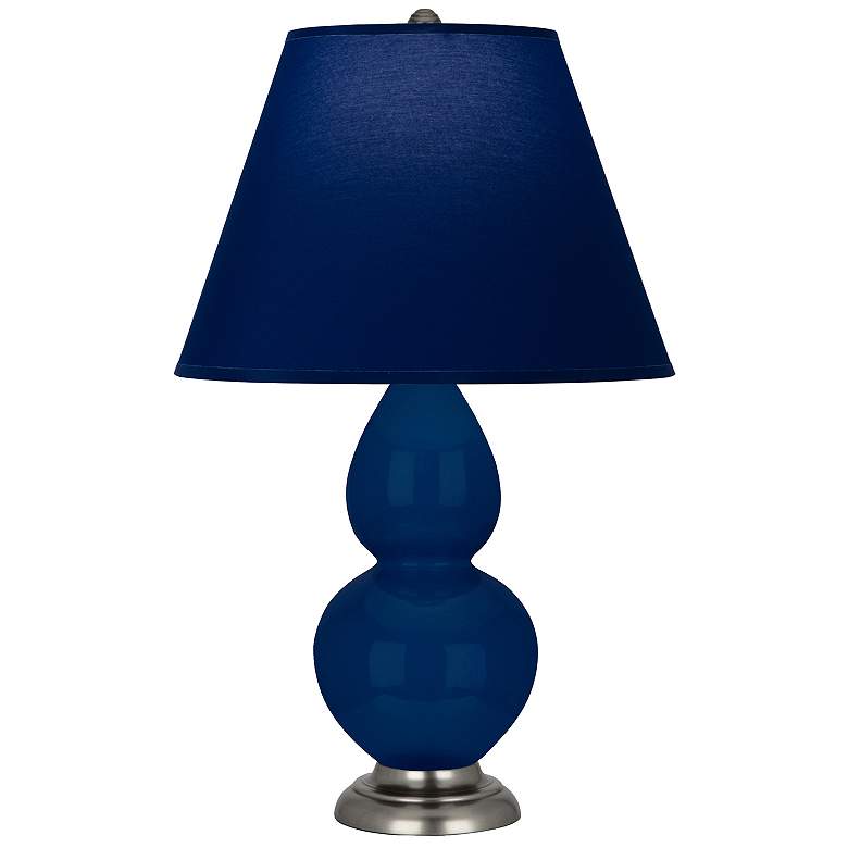Image 1 Double Gourd 22.75"H Cobalt And Silver Lamp w/ Navy And Gray Shade