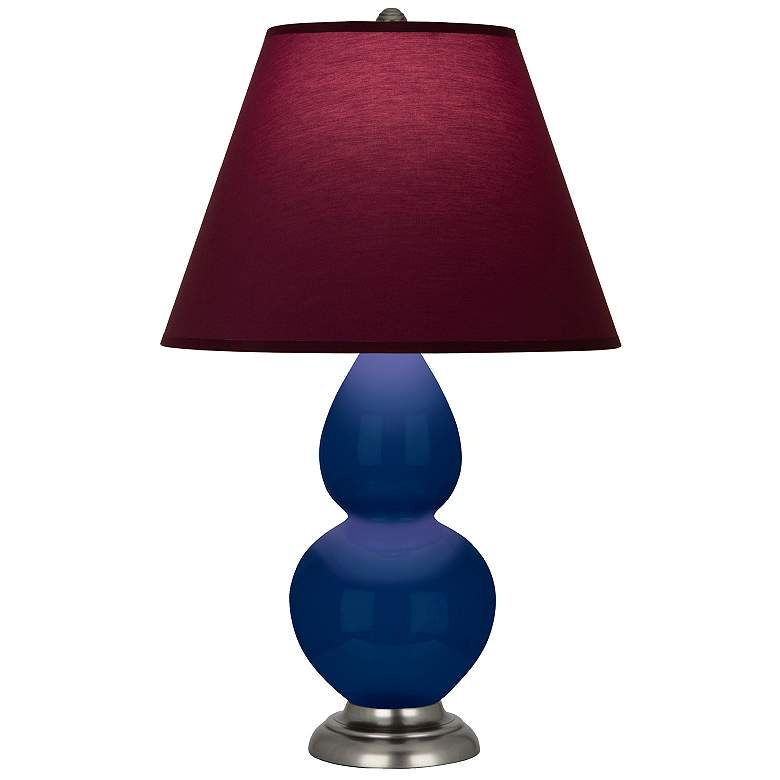 Image 1 Double Gourd 22.75"H Cobalt And Silver Lamp w/ Plum And Lavender Shade