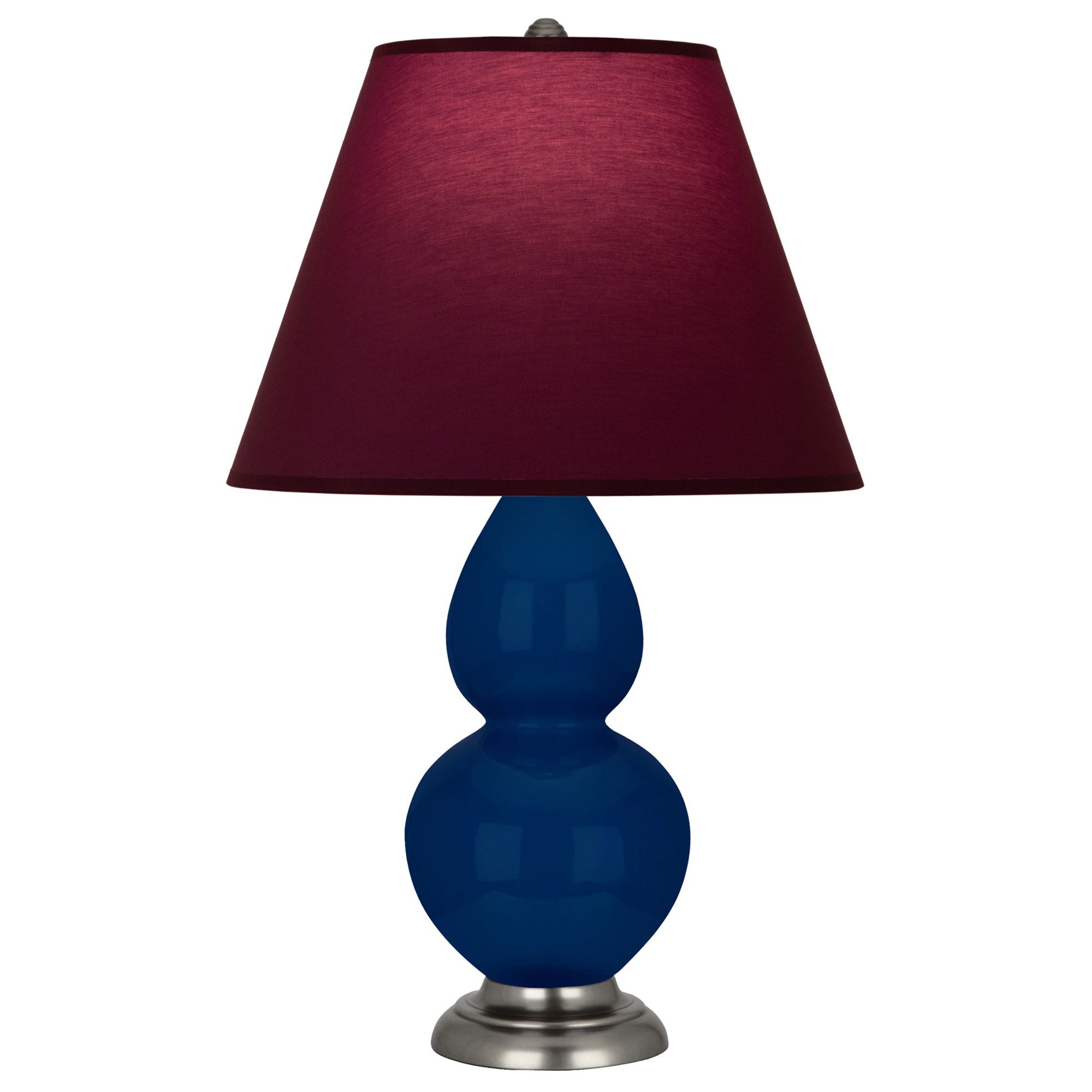 Image 2 Double Gourd 22.75"H Cobalt And Silver Lamp w/ Plum And Lavender Shade more views