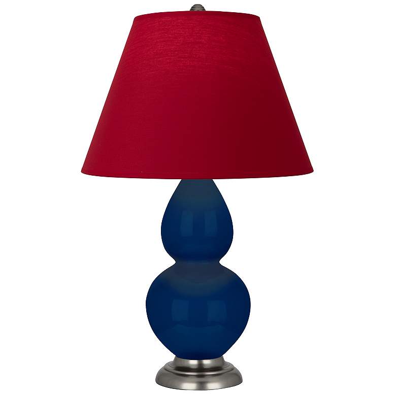 Image 1 Double Gourd 22.75"H Cobalt And Silver Lamp w/ Rose And Ink Shade