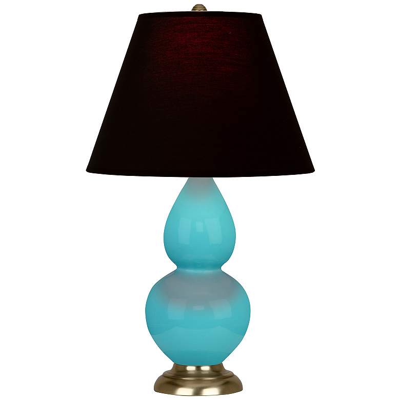 Image 1 Double Gourd 22.75"H Egg Blue And Brass Accent Lamp w/ Ink Black Shade