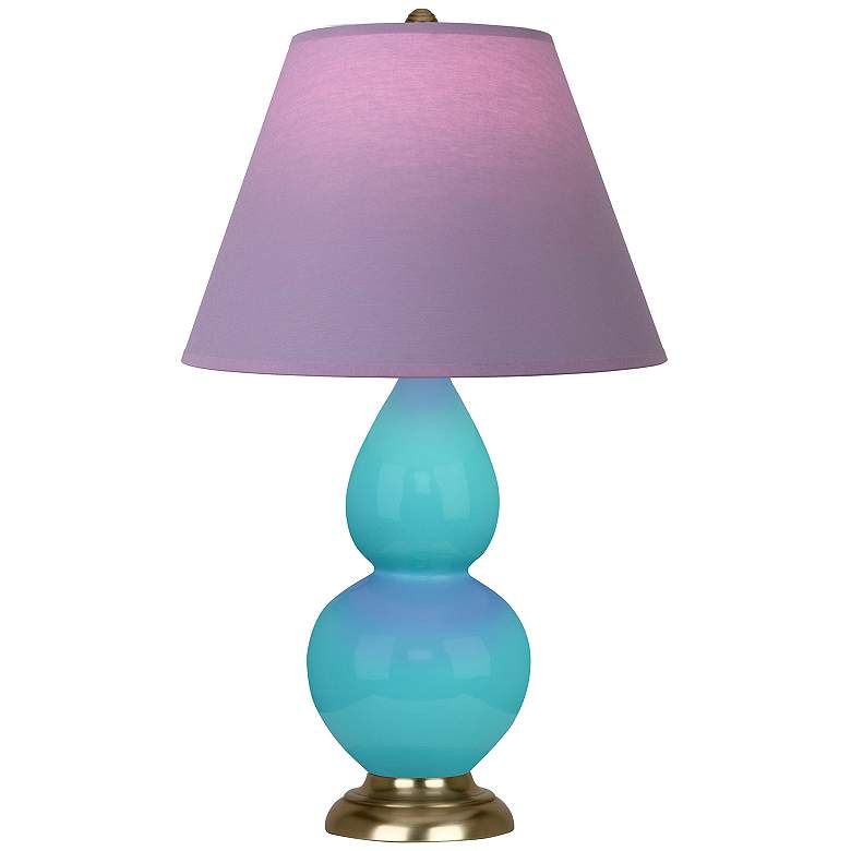 Image 1 Double Gourd 22.75"H Egg Blue And Brass Accent Lamp w/ Lavender Shade