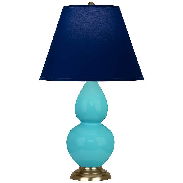 Image 1 Double Gourd 22.75"H Egg Blue And Brass Accent Lamp w/ Navy Shade
