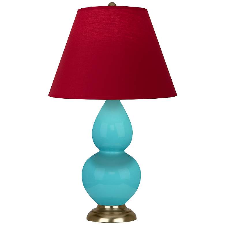 Image 1 Double Gourd 22.75"H Egg Blue And Brass Accent Lamp w/ Rose Red Shade