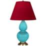 Double Gourd 22.75"H Egg Blue And Brass Accent Lamp w/ Rose Red Shade