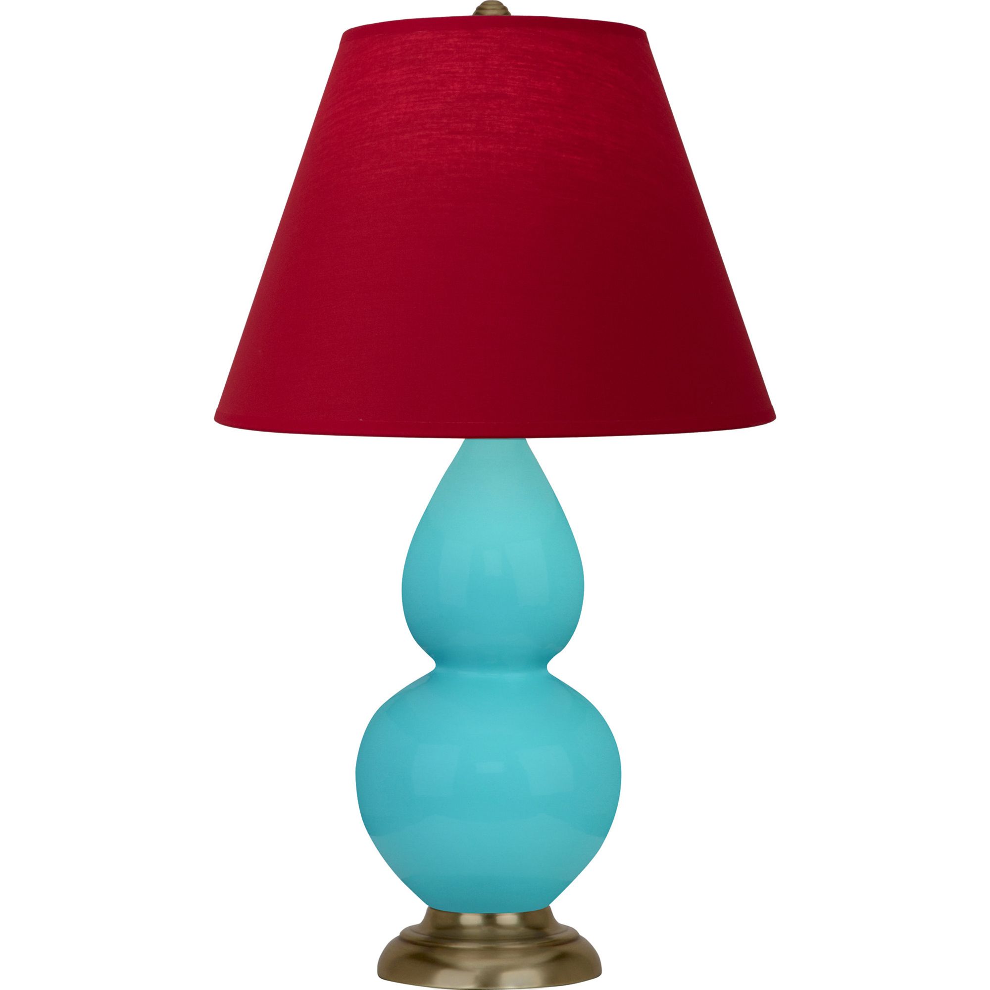 Image 2 Double Gourd 22.75"H Egg Blue And Brass Accent Lamp w/ Rose Red Shade more views
