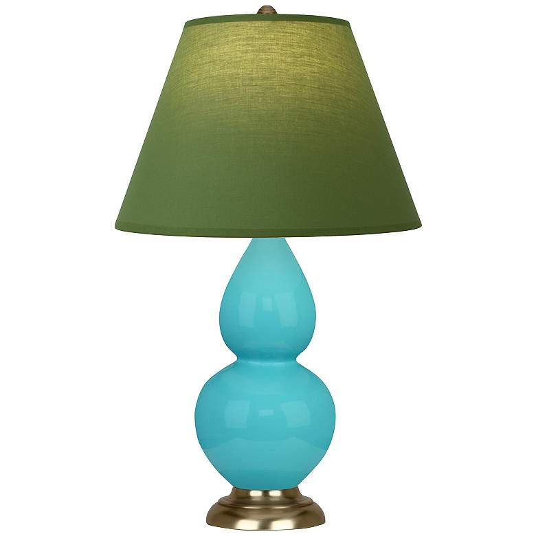 Image 1 Double Gourd 22.75"H Egg Blue And Brass Accent Lamp w/ Tea Green Shade