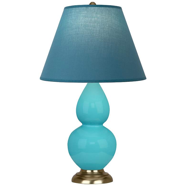Image 1 Double Gourd 22.75"H Egg Blue And Brass Lamp w/ Bright Blue Shade