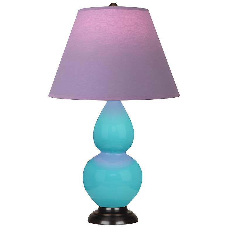 Image 1 Double Gourd 22.75"H Egg Blue And Bronze Accent Lamp w/ Lavender Shade