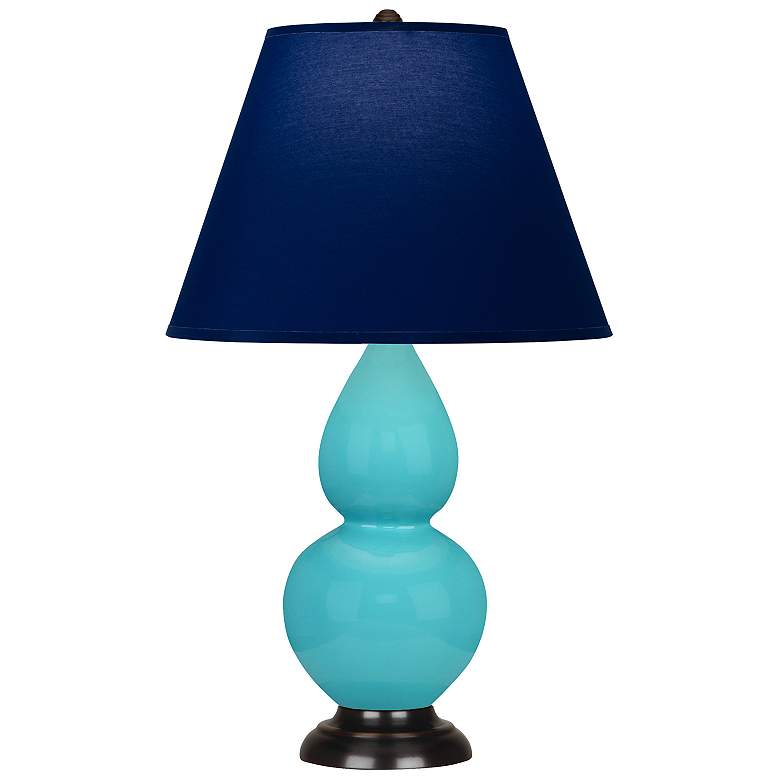 Image 1 Double Gourd 22.75"H Egg Blue And Bronze Accent Lamp w/ Navy Shade