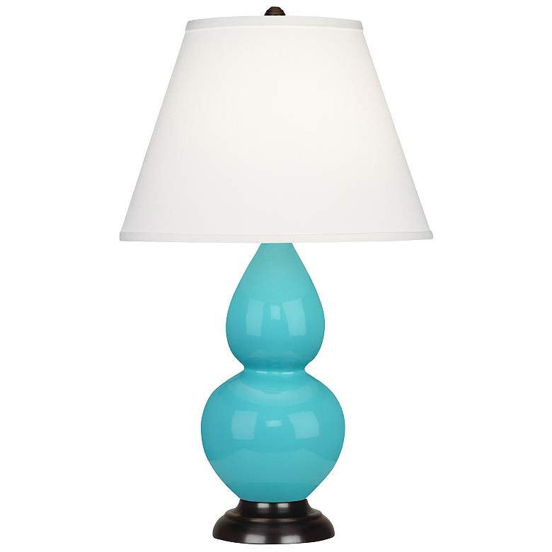 Image 1 Double Gourd 22.75"H Egg Blue And Bronze Accent Lamp w/ Pearl Shade