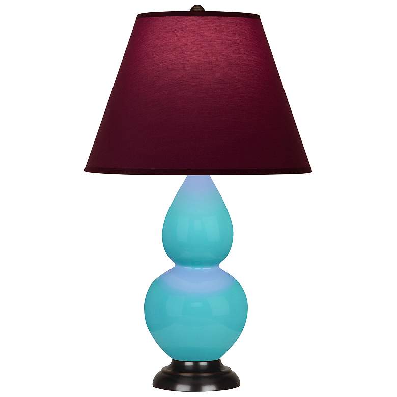 Image 1 Double Gourd 22.75"H Egg Blue And Bronze Accent Lamp w/ Plum Shade