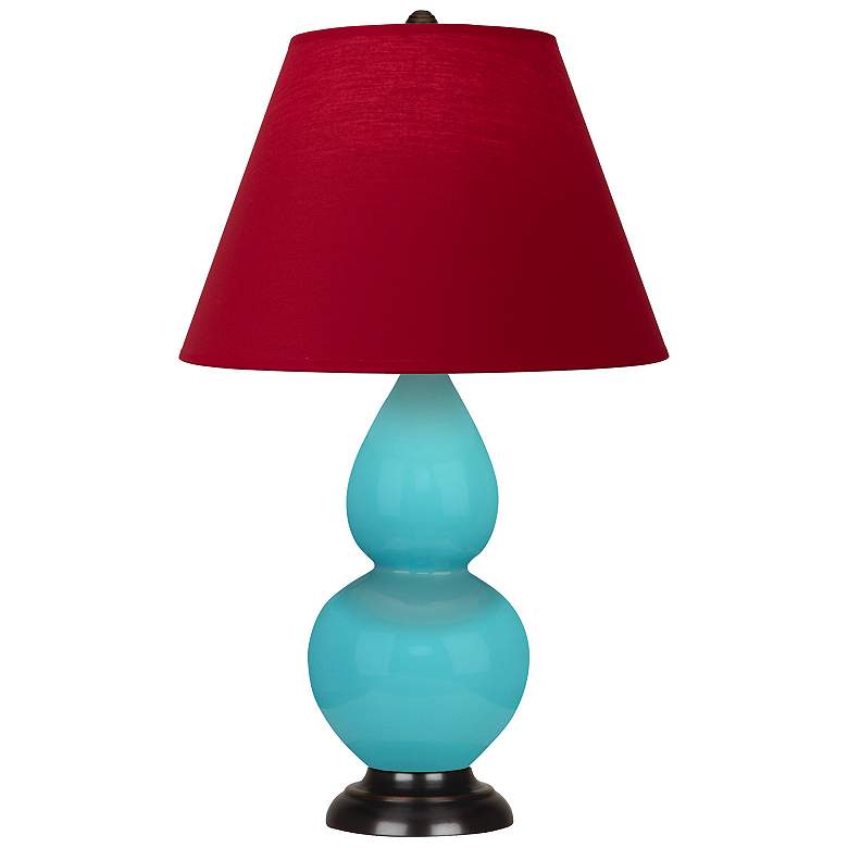 Image 1 Double Gourd 22.75"H Egg Blue And Bronze Accent Lamp w/ Rose Red Shade