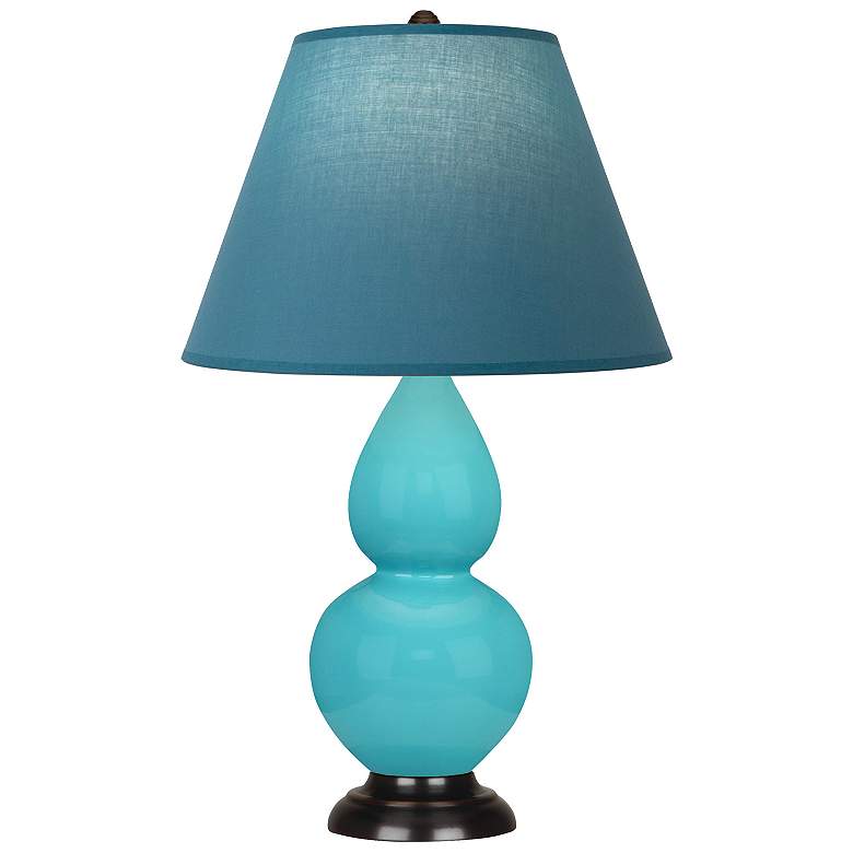 Image 1 Double Gourd 22.75"H Egg Blue And Bronze Lamp w/ Bright Blue Shade