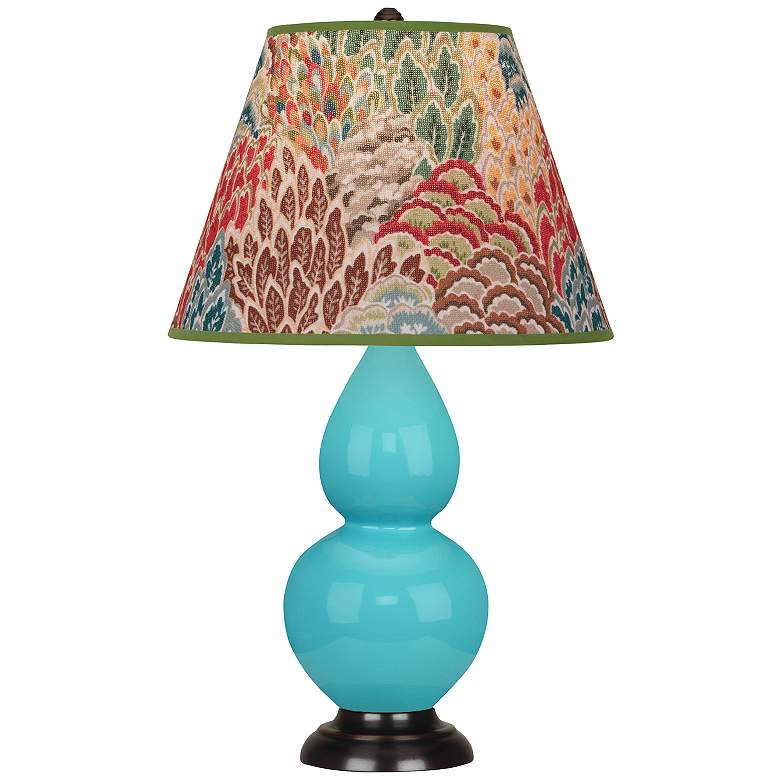 Image 1 Double Gourd 22.75"H Egg Blue And Bronze Lamp w/ Fall Floral Shade