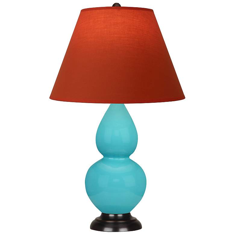 Image 1 Double Gourd 22.75"H Egg Blue And Bronze Lamp w/ Tangerine Shade
