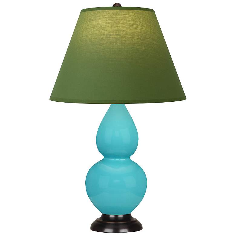 Image 1 Double Gourd 22.75"H Egg Blue And Bronze Lamp w/ Tea Green Shade