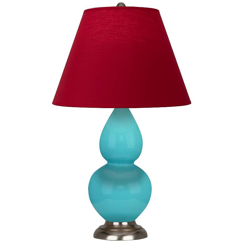 Image 1 Double Gourd 22.75"H Egg Blue And Silver Accent Lamp w/ Rose Red Shade